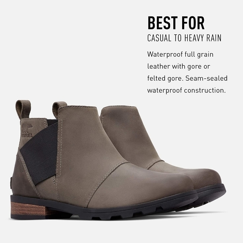 Sorel‎ Emilie Waterproof Granite Gray Leather Chelsea Ankle Boots Booties 10.5